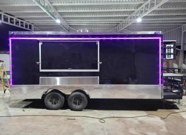 Beautiful 8x18ft Black food trailer with the following equipment